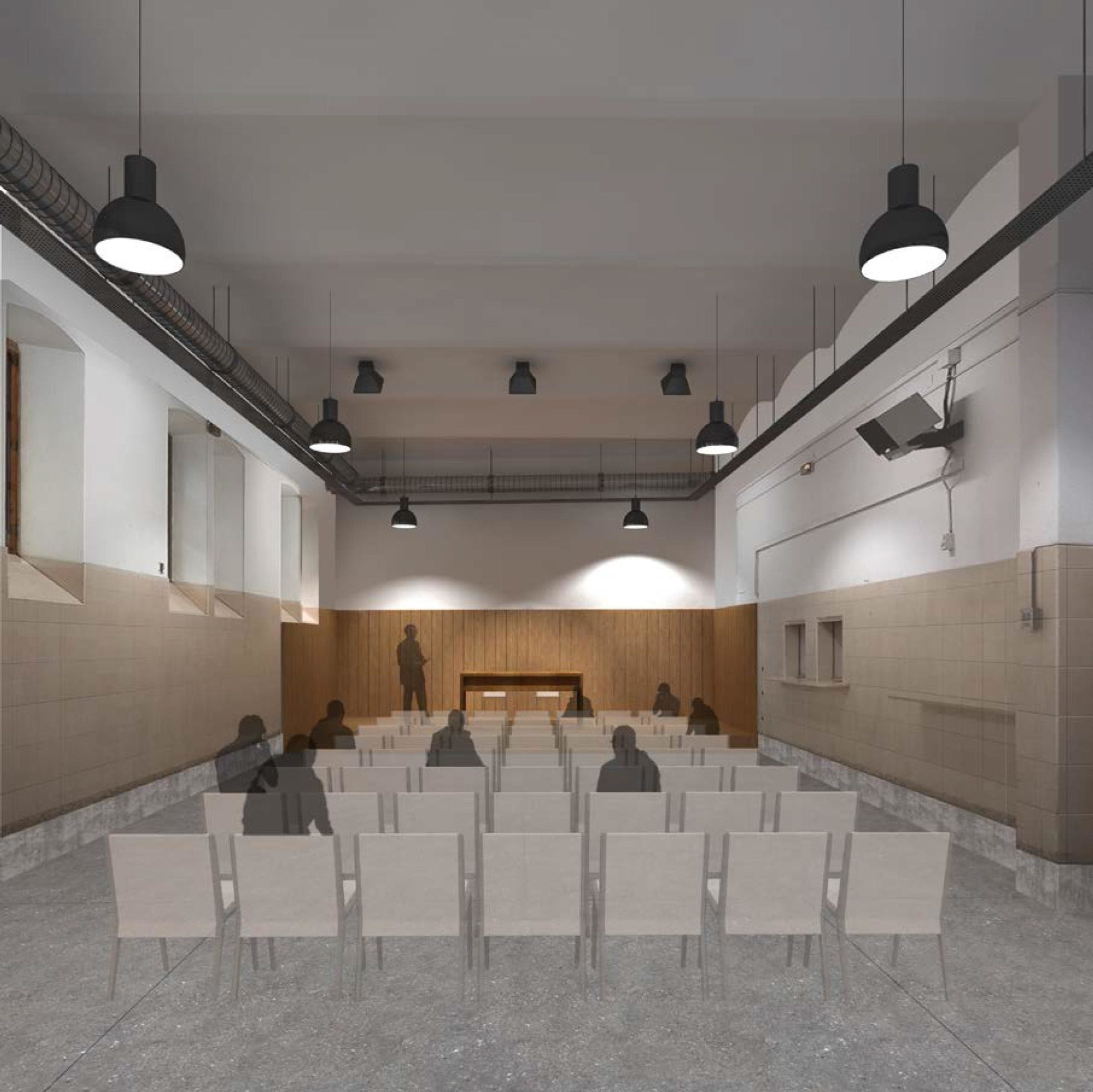 Previsió digital de com serà la sala d'actes principal del nou auditori de l'antiga presó Model / Ajuntament de Barcelona