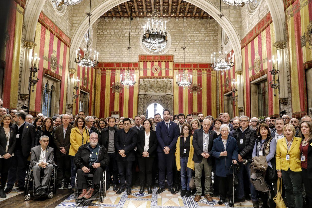 Alcaldes i alcaldesses de Catalunya a l'acte en favor dels presos polítics dos dies abans del judici / Ajuntament de Barcelona