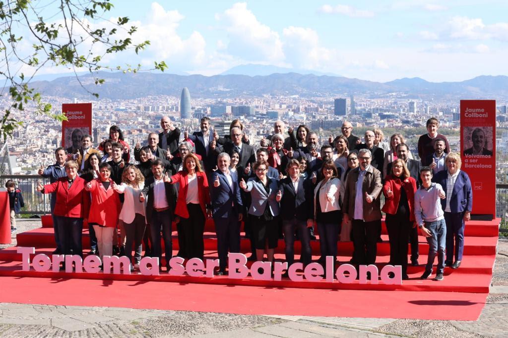 La candidatura del PSC per a les municipals, encapçalada per Jaume Collboni, al Mirador de l'Alcalde, avui / PSC