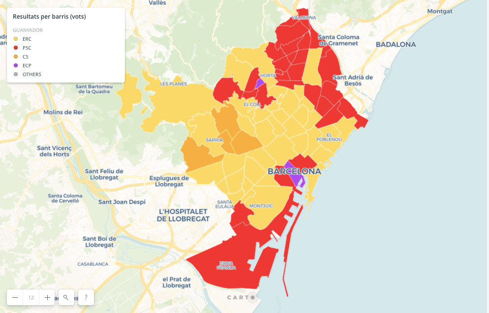 Mapa per barris dels resultats de les eleccions estatals del 28A / Xavi Fernández de Castro