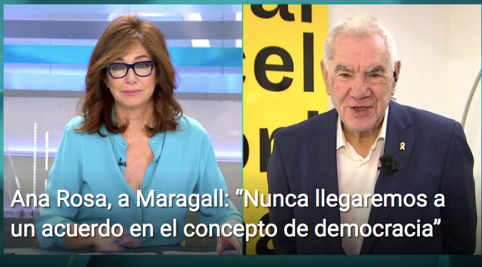 Un moment de l'entrevista de Maragall a Telecinco, amb Ana Rosa Quintana