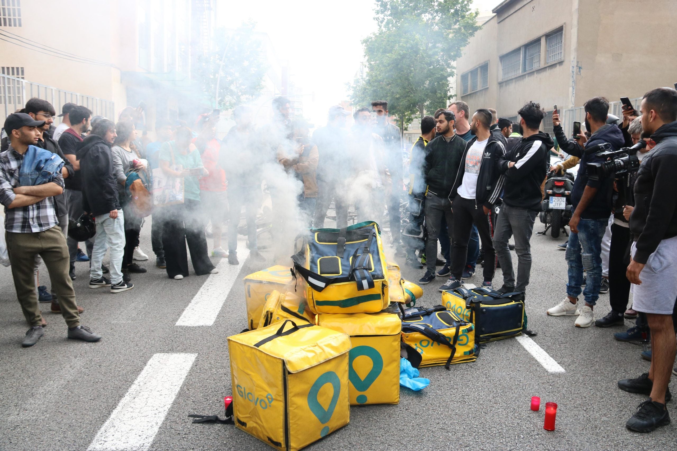 Treballadors de Glovo en una protesta al carrer. / ACN (Pere Francesch)