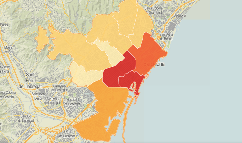 Mapa dels robatoris amb violència per districtes / ICGC