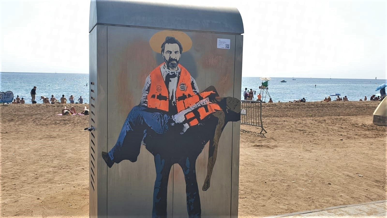 L'artista TvBoy ha pintat un grafiti d'Òscar Camps, fundador d'Open Arms, a la Barceloneta / Europa Press