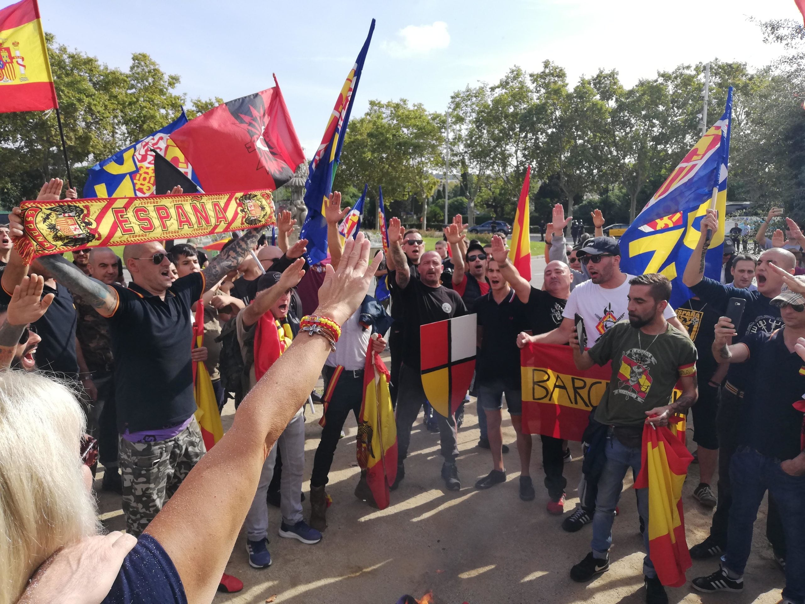 Manifestants ultres fan la salutació feixista a Montjuïc / XFDC