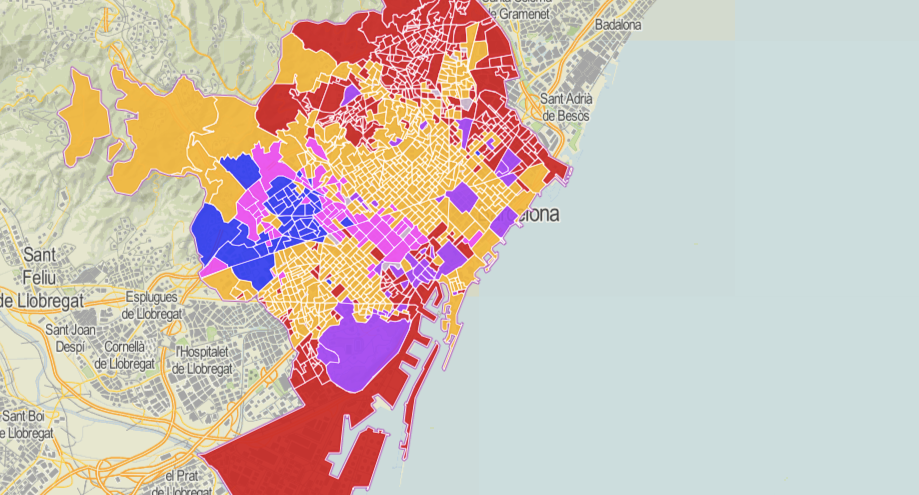 Mapa de seccions censals a Barcelona a les eleccions del 10-N / Instamaps