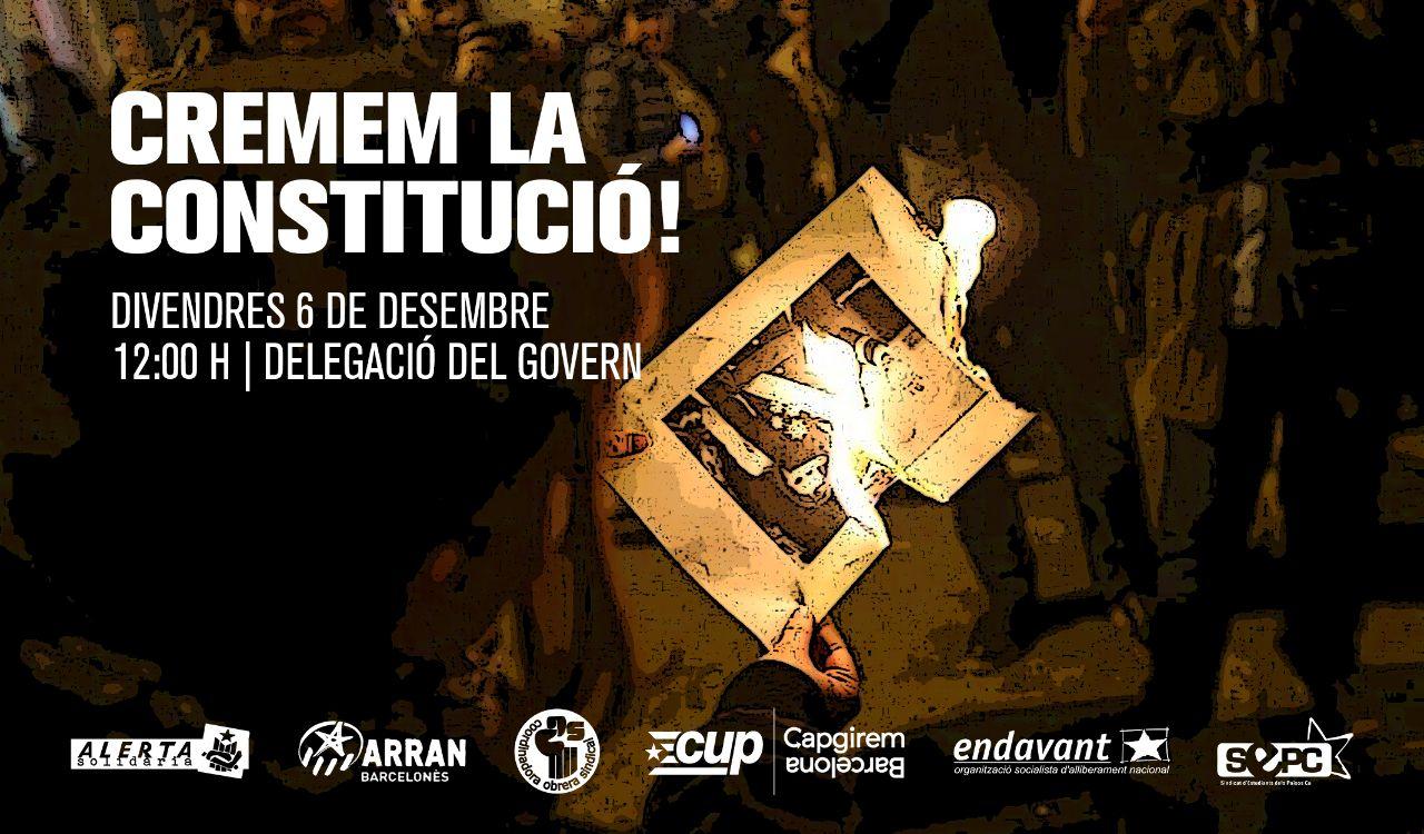 El cartell de la concentració contra la Constitució espanyola convocada davant de la Delegació del govern espanyol amb motiu del dia de la Constitució 