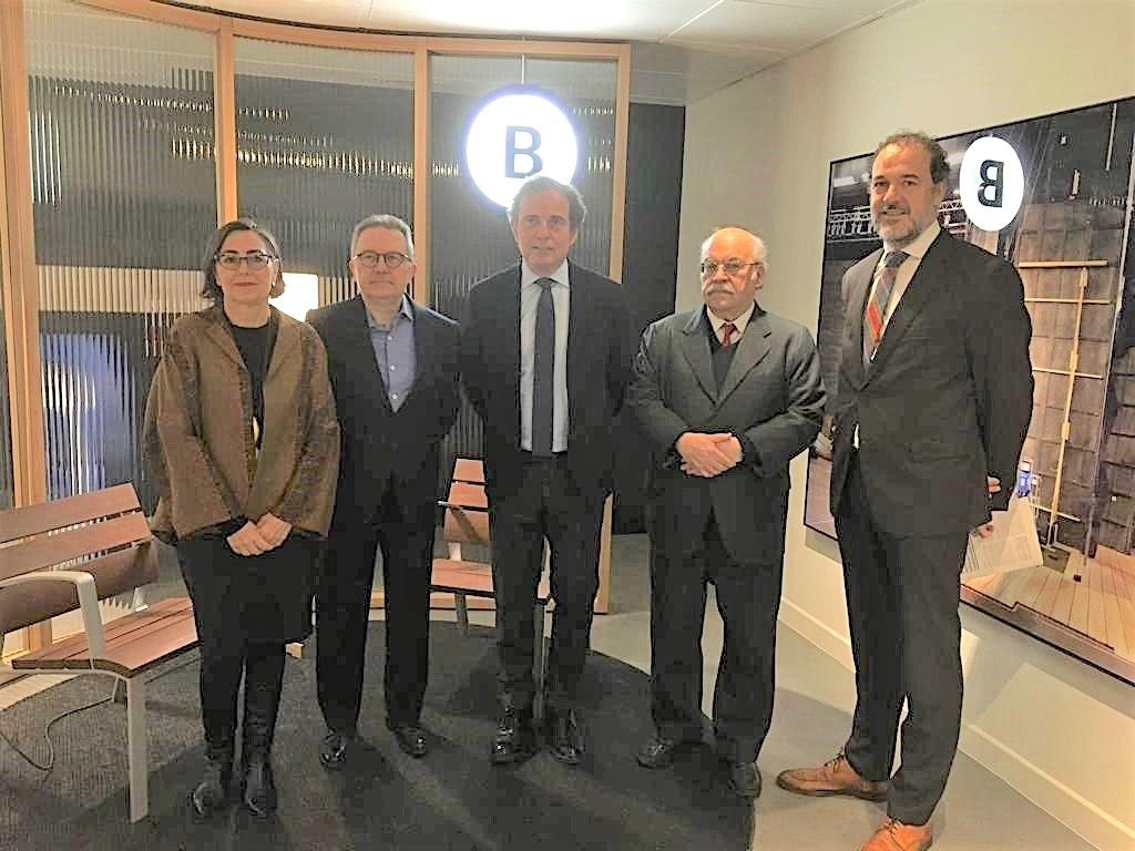 Pilar Conesa, Xavier Vives, Pau Guardans, Andreu Mas-Colell i Mateu Hernández, en la roda de premsa de Barcelona Global / Europa Press