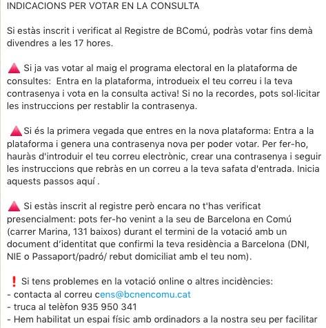 Indicacions per facilitar el vot de les bases dels comuns