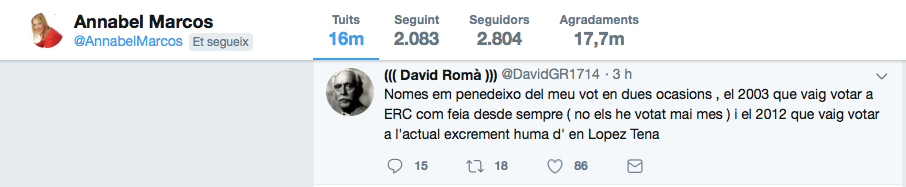 El retuit d'Annabel Marcos d'una piulada que insulta López Tena