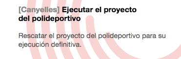 Programa electoral de Barcelona en Comú, amb el poliesportiu per a Canyelles que no s'ha fet Programa electoral de Barcelona en Comú, amb el poliesportiu per a Canyelles que no s'ha fet