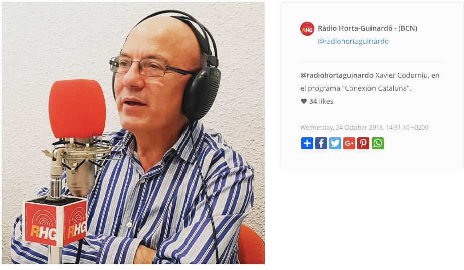 La publicació eliminada de Xavier Codorniu a Ràdio Horta-Guinardó. / TOT Barcelona