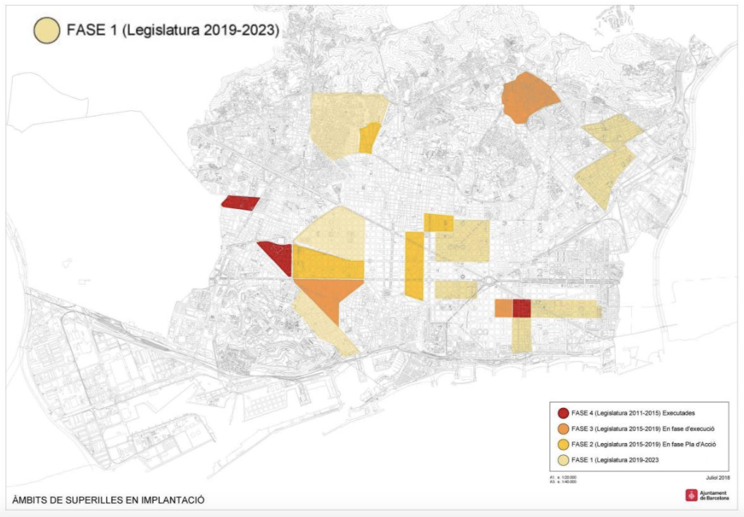 Desplegament de les superilles. En color groc clar, les 10 noves zones / Ajuntament