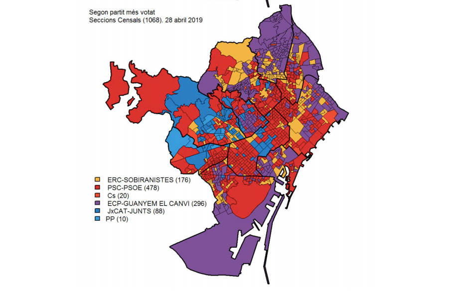 Segon partit més votat a cada secció censal a les eleccions estatals del 28A / Ajuntament de Barcelona