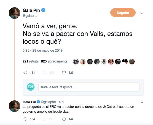 El tuit de la regidora en funcions Gala Pin. | Twitter