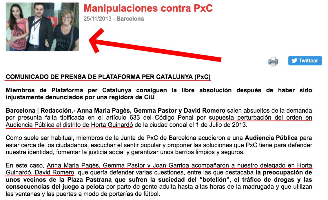 La notícia de PxC en què es mostra la vinculació del director de Ràdio Horta-Guinardó al partit. / Tot Barcelona