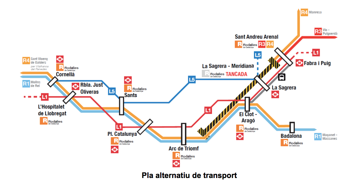 El plànol de l'afectació de Rodalies per les obres del túnel de les Glòries / Ajuntament de Barcelona