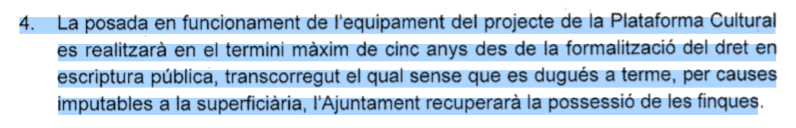 Un dels punts de les obligacions de la UB en el contracte de cessió / Ajuntament