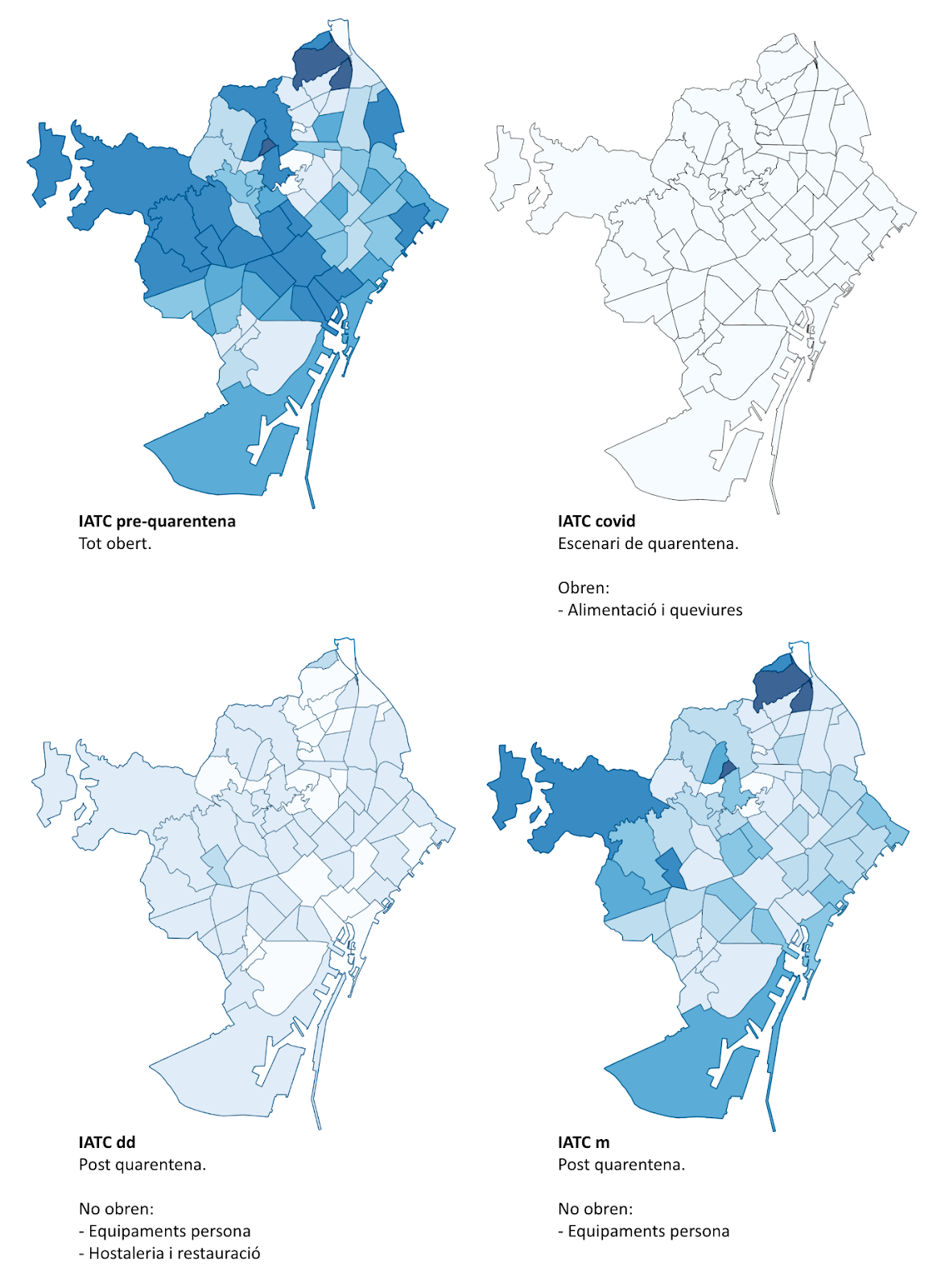 Mapa del comerç obert a Barcelona abans, durant i després de la quarantena / Eixos