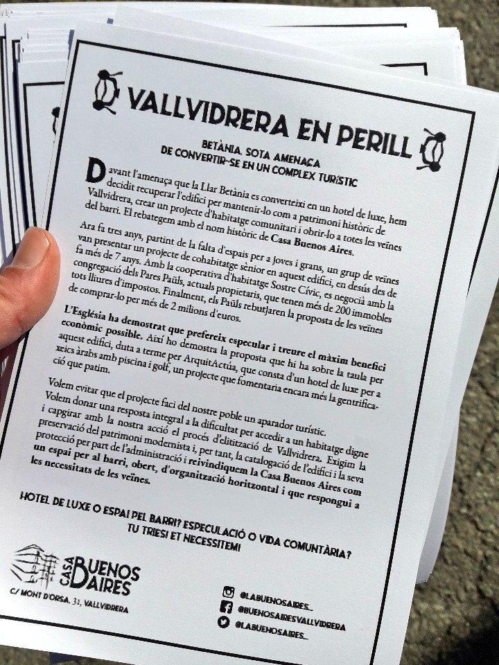 Full volant que explica la situació de l'antiga residència Betània, a Vallvidrera, segons el col·lectiu d'activistes que l'ha ocupat / @labuenosaires_