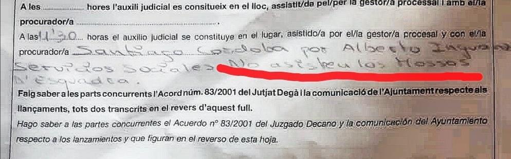 Part del document que suspenia el desallotjament del Juan i la Lívia / Cedida