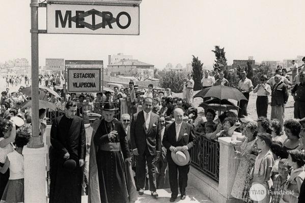 Inauguració de la línia II amb l’alcalde i l’arquebisbe de Barcelona, José María Porcioles i Gregorio Modrego / Arxiu TMB