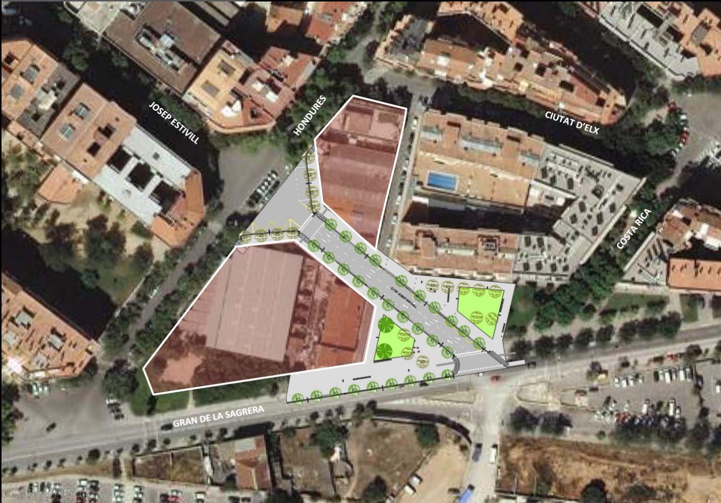 Vist aèria de l'espai a reformar, al carrer Josep Estivill. / Ajuntament Vist aèria de l'espai a reformar, al carrer Josep Estivill. / Ajuntament