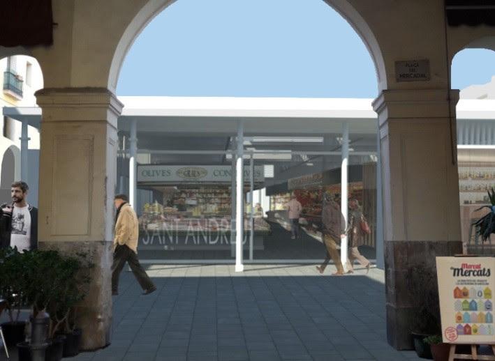 Recreació virtual del futur mercat de Sant Andreu vist des d'un porxo / Ajuntament de Barcelona