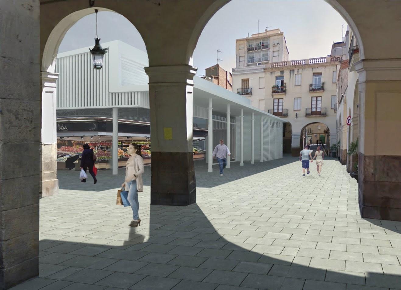 Recreació virtual del futur mercat de Sant Andreu vist des d'un porxo / Ajuntament de Barcelona