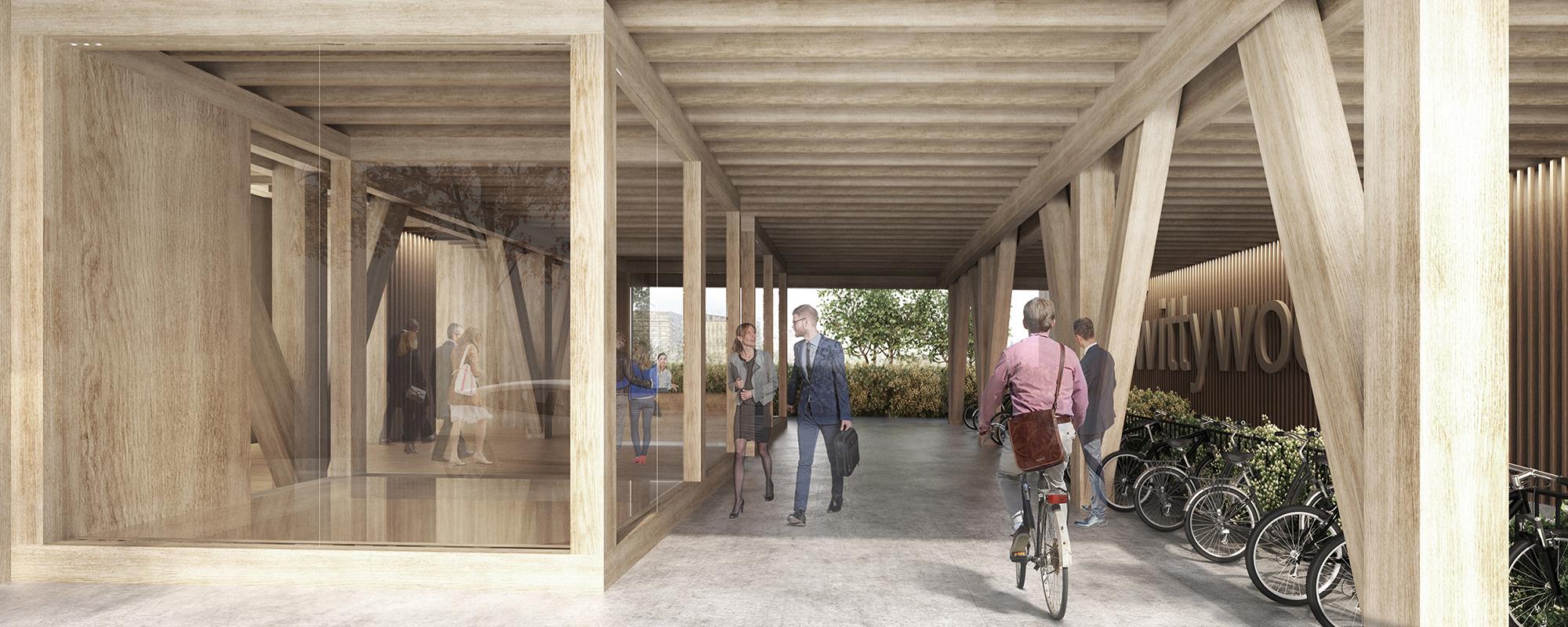 Recreació de l'entrada inferior de l'edifici de fusta / WittyWood