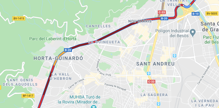 Un accident múltiple provoca retencions a la ronda de Dalt / Google Maps