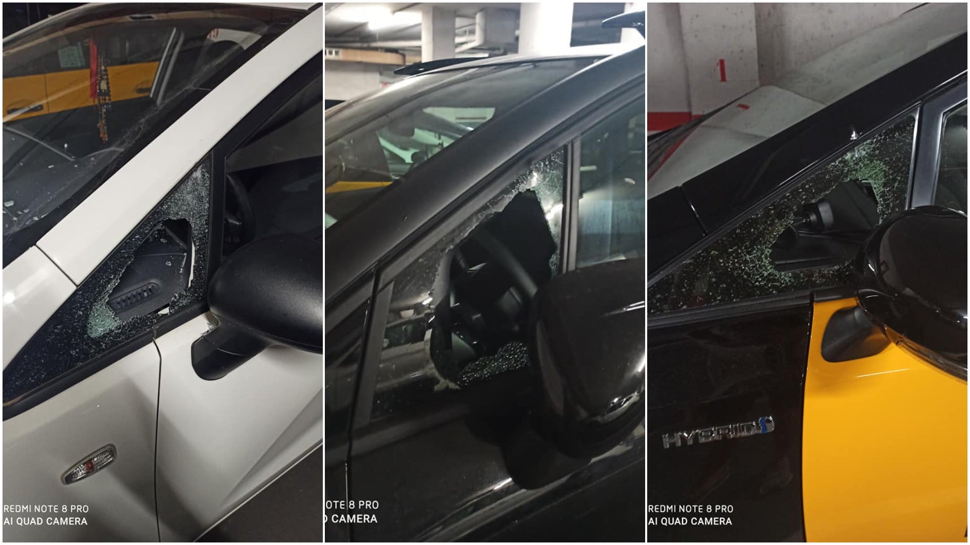 Tres dels vehicles assaltats en un aparcament del Carmel / Facebook - Juan Carrillo