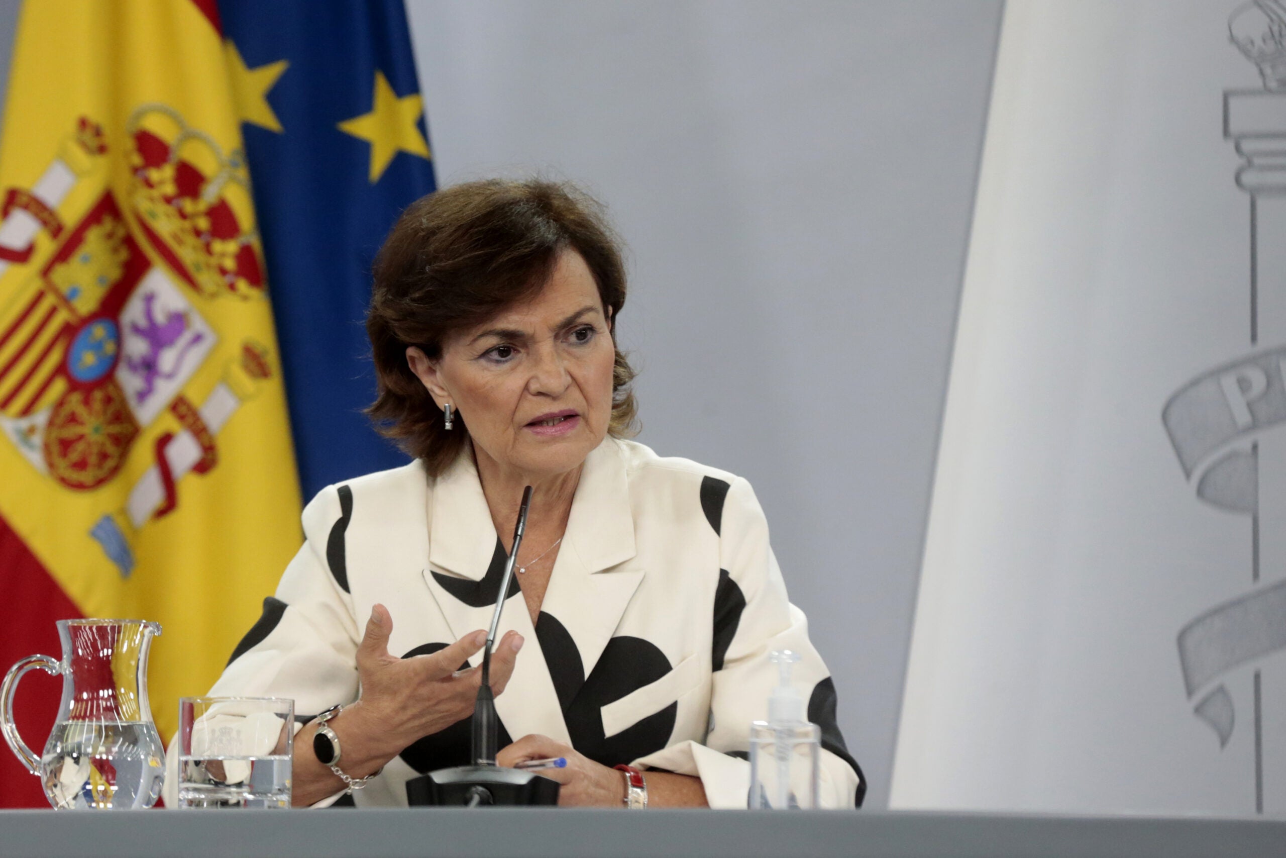 La vicepresidenta primera del govern espanyol, Carmen Calvo, aquest 15/09/2020 a La Moncloa (horitzontal)