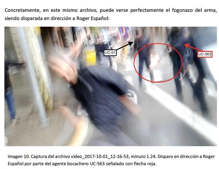 Un dels trets policials contra Roger Español / Informe pericial