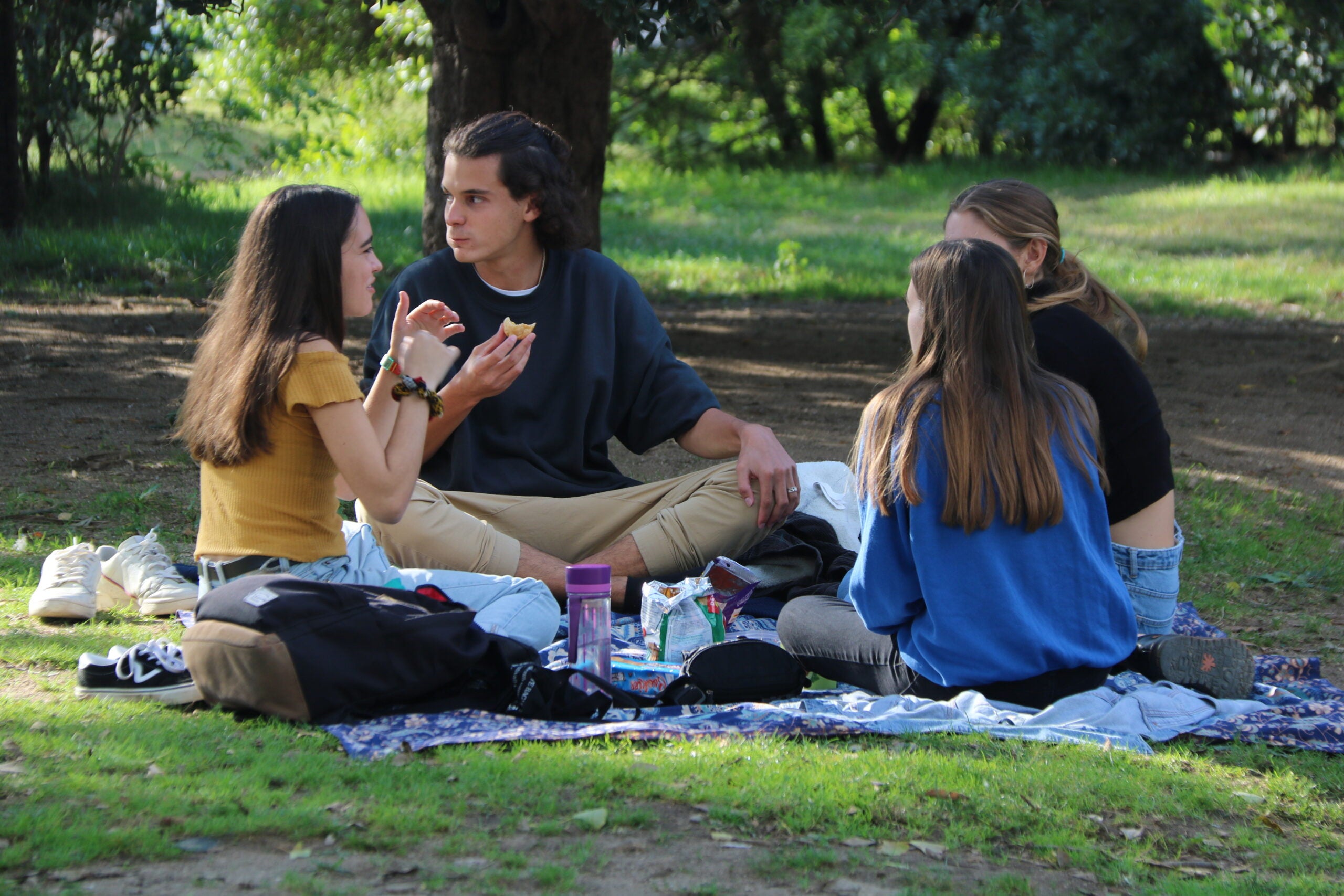 Pla tancat d'un grup d'amics fent pícnic aquest diumenge al Parc de la Ciutadella de Barcelona. Imatge del 18 d'octubre de 2020. (Horitzontal)