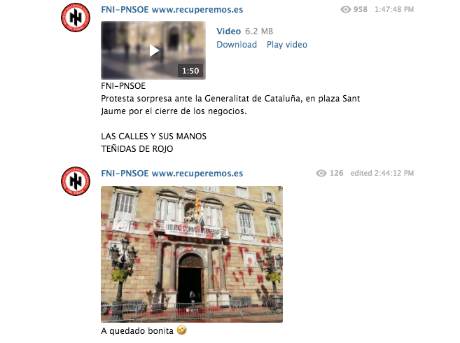 Difusió de l'atac en un grup de Telegram d'ultradreta / Telegram