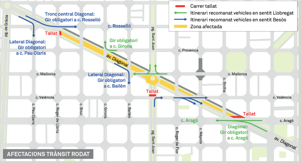 Afectació al trànsit de les obres del col·lector de la Diagonal / Ajuntament de Barcelona