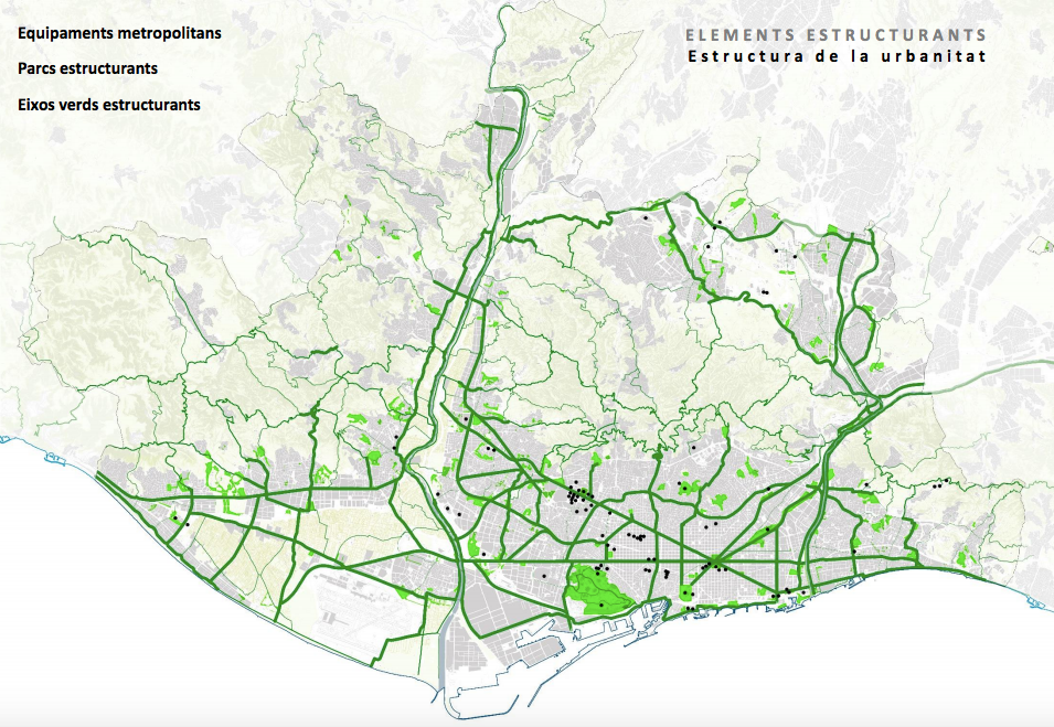Parcs i eixos verds previstos a l'àrea metropolitana / Avanç del PDU