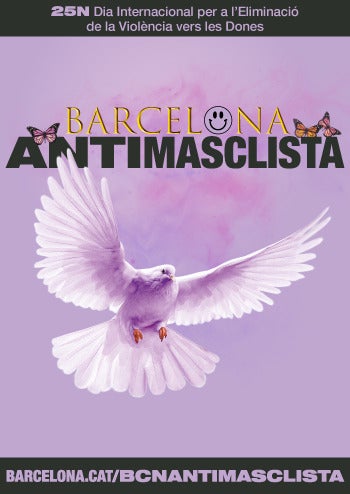 Cartell de la campanya antimasclista de l'Ajuntament amb un colom lila / Twitter - Víctor Serri