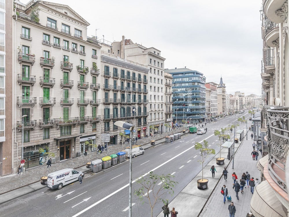 Recreació virtual de la Ronda Universitat amb voreres ampliades / Ajuntament de Barcelona