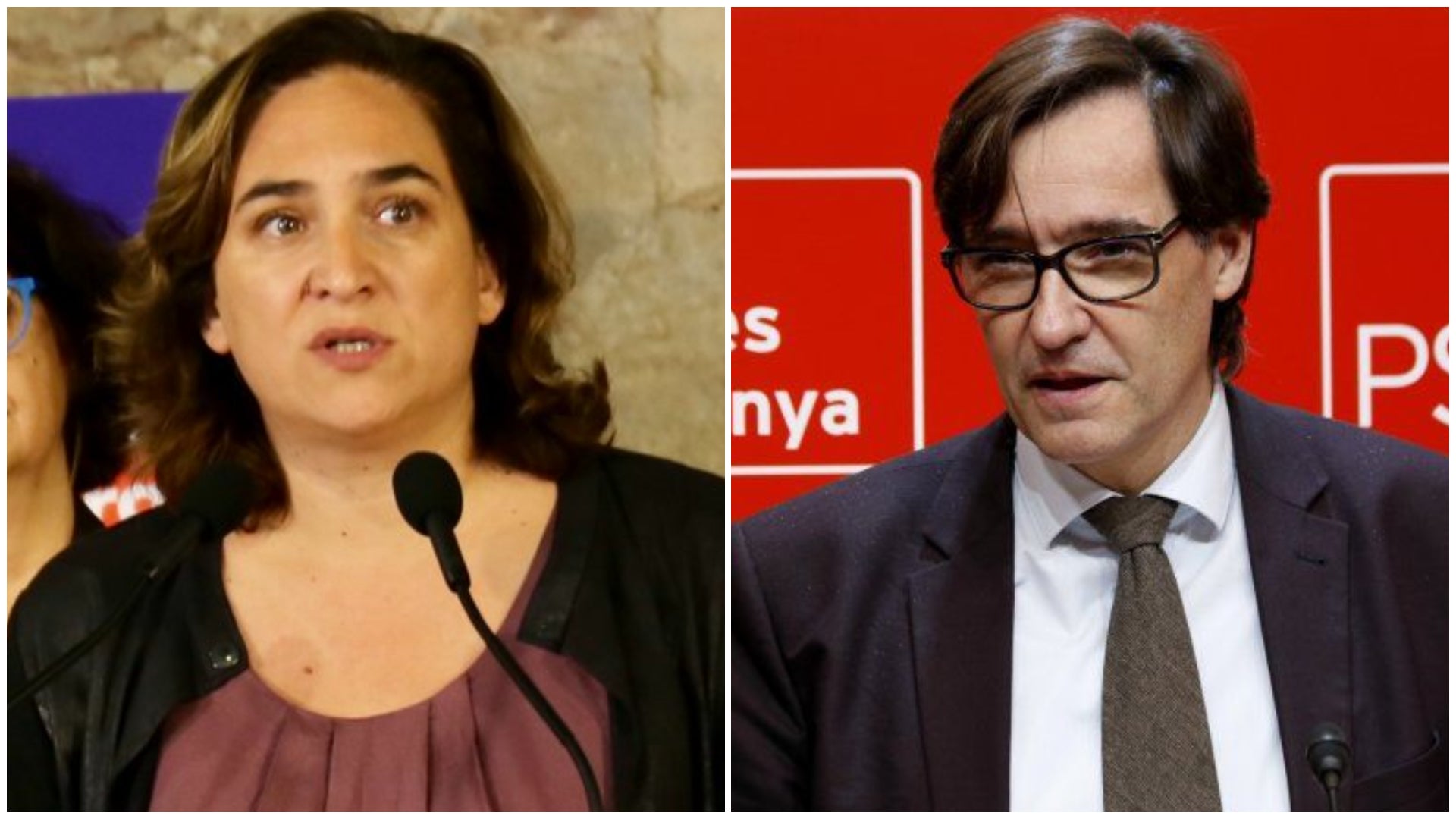 Ada Colau i Salvador Illa, en imatges d'arxiu d'actes de partit