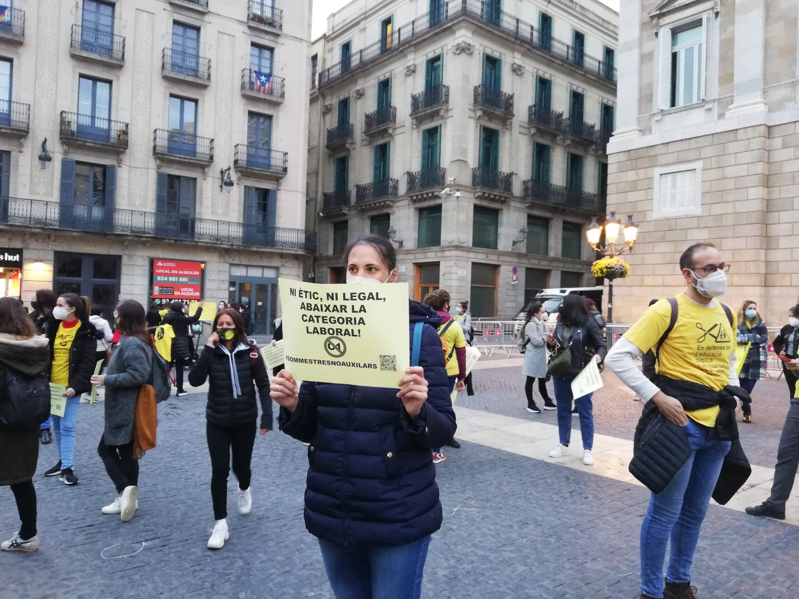 Pancarta de la concentració a Sant Jaume / A. L.