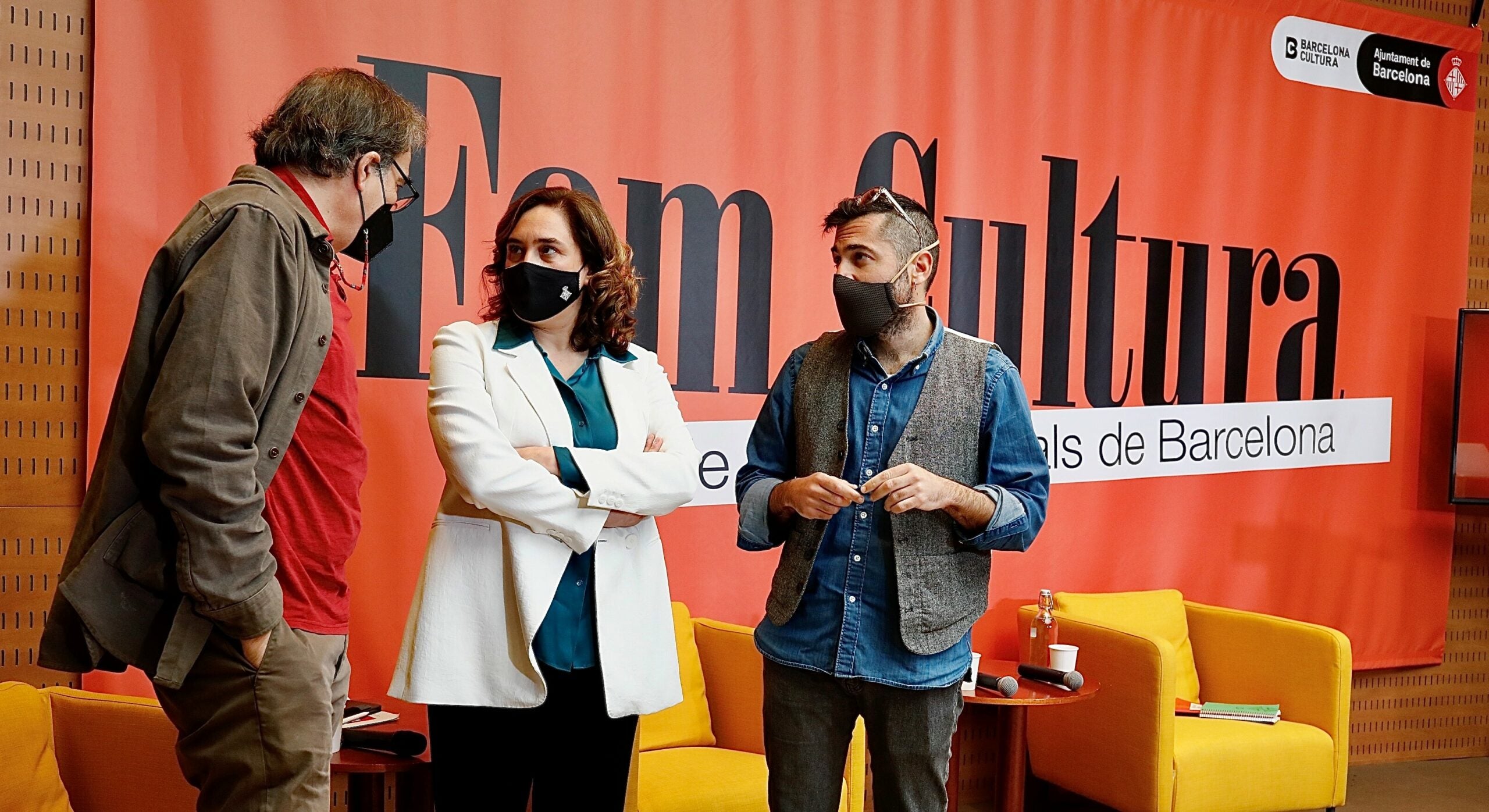 Joan Subirats, Ada Colau i Daniel Granados, aquest matí / Edu Bayer (ACN)