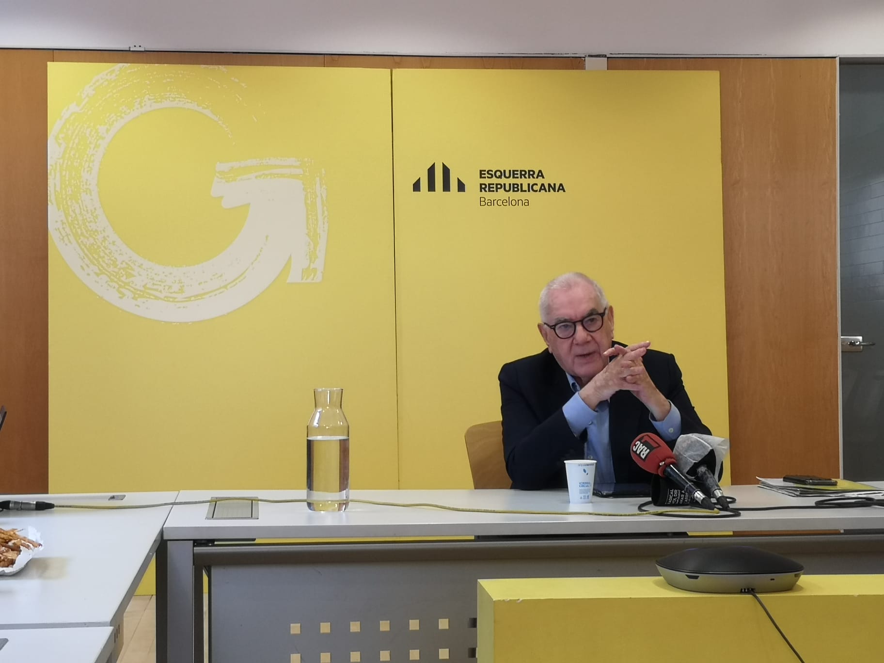 Maragall durant la roda de premsa per valorar l'equador de mandat / ERC