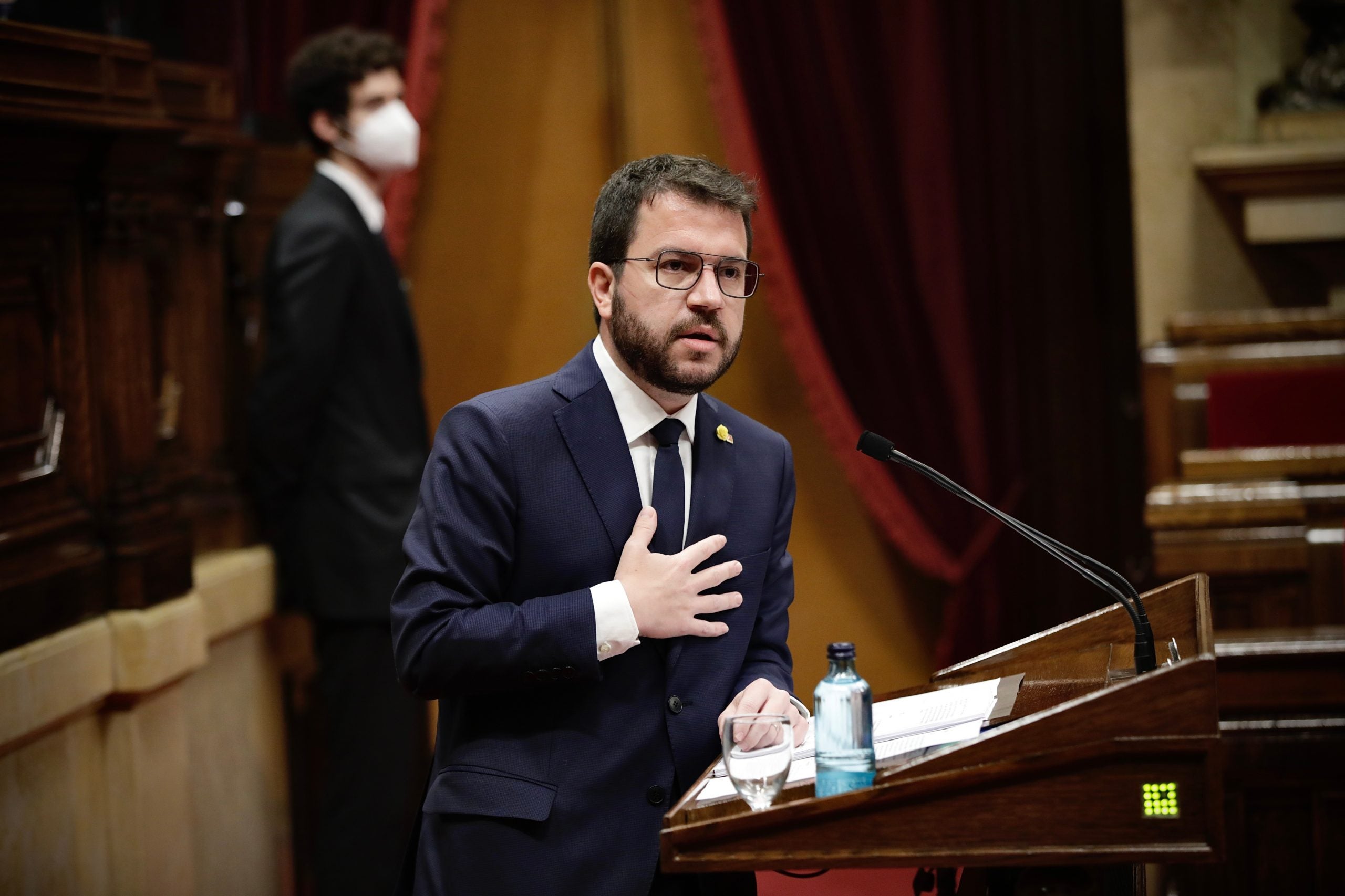 El president de la Generalitat, Pere Aragonès, durant el ple d'investidura al Parlament / ACN