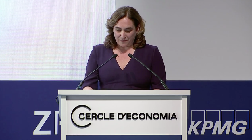 L'alcaldessa de Barcelona, Ada Colau, en la seva intervenció al Cercle d'Economia