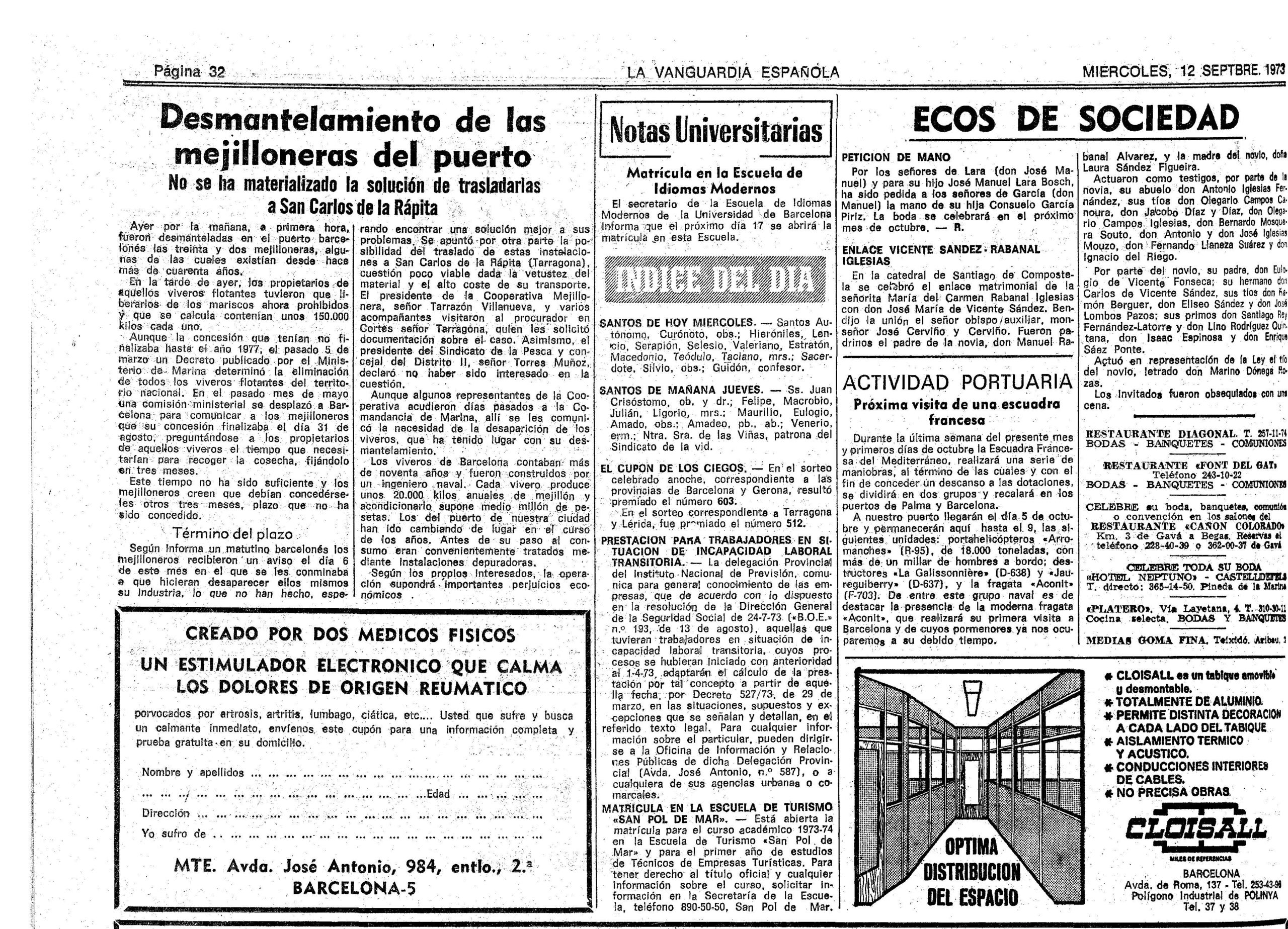 Notícia de La Vanguardia Española on s'explica la fi de les muscleres de Barcelona / La Vanguardia Española