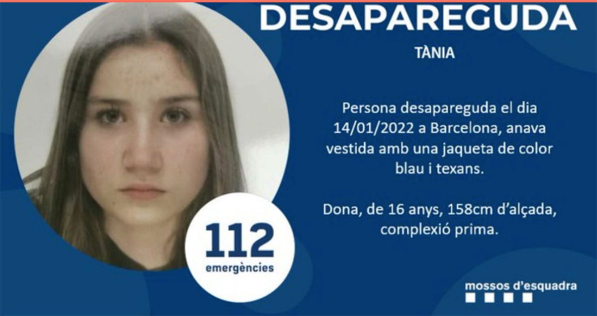 Els Mossos d’Esquadra han informat que han localitzat sana i estàlvia la Tània