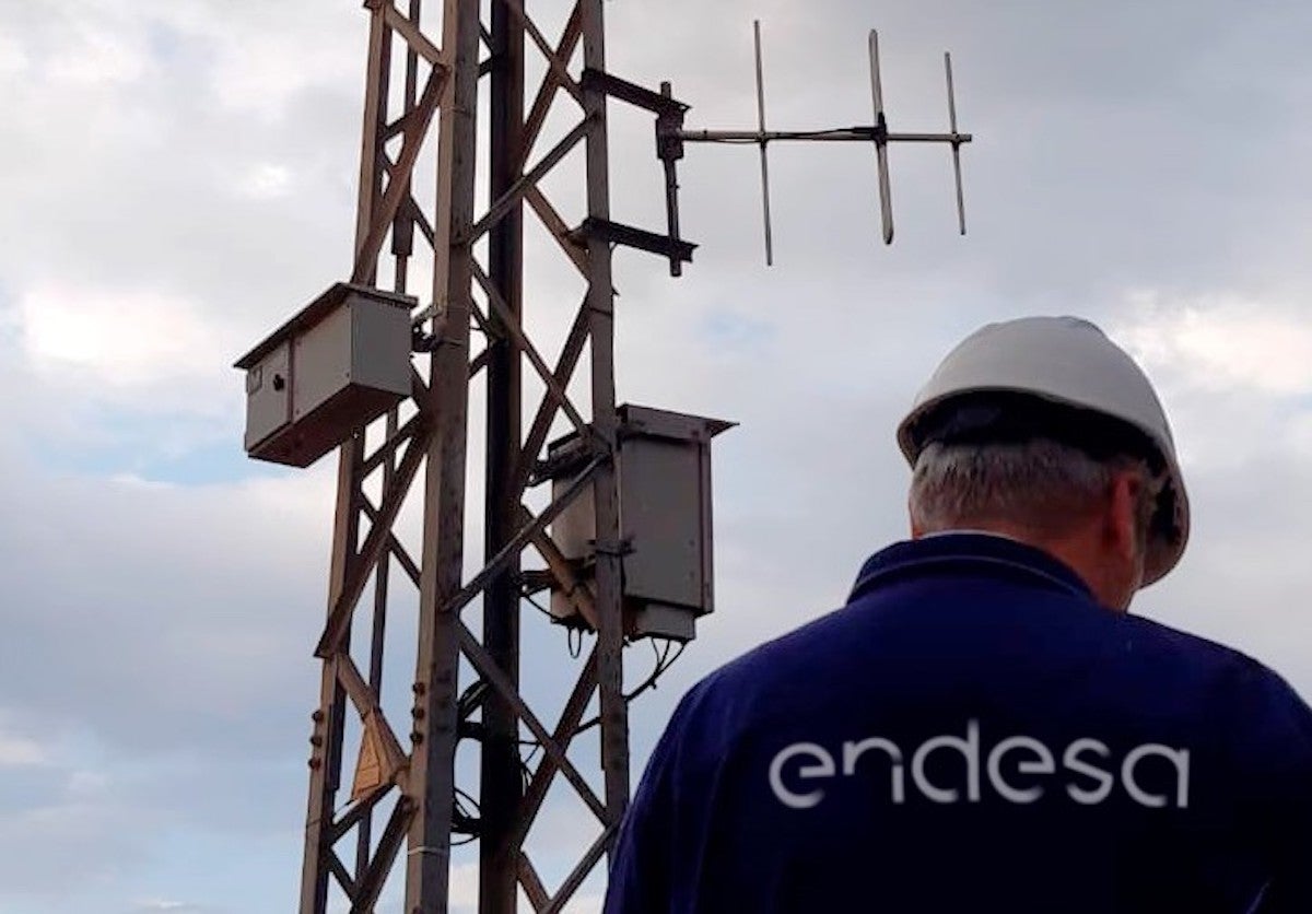 Un operari d'Endesa amb una instal·lació de la companyia de fons. / Endesa