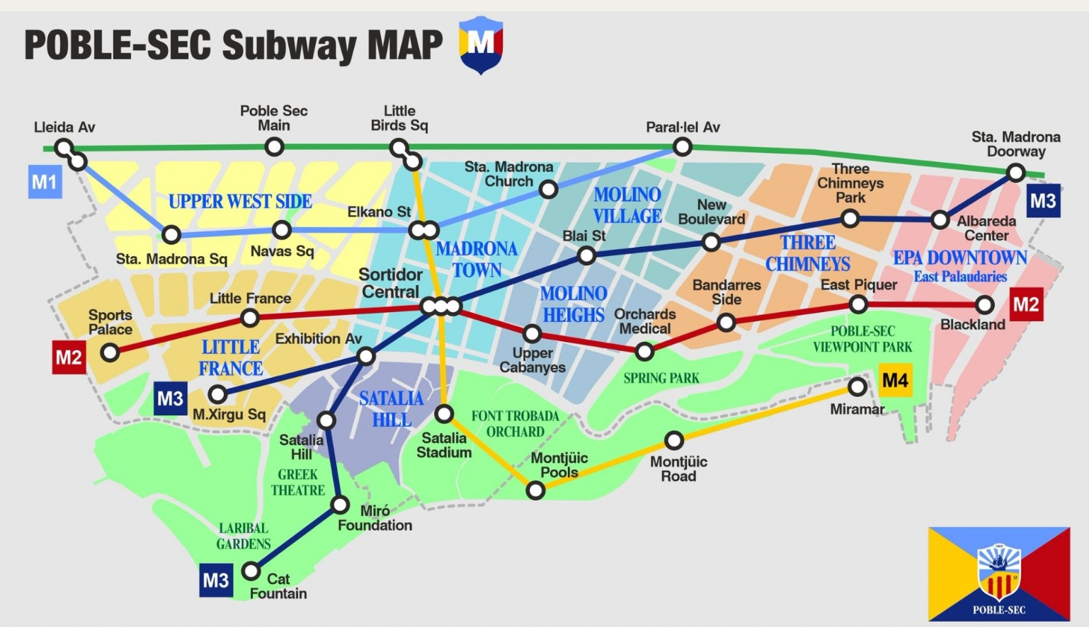 el mapa en anglès del Poble-sec amb línies de metro imaginàries JORDI LLADÓ